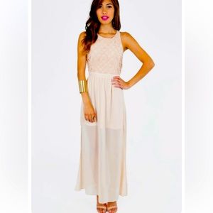Tobi Cream “Diamonds Up” Front Maxi Dress Women Size Small